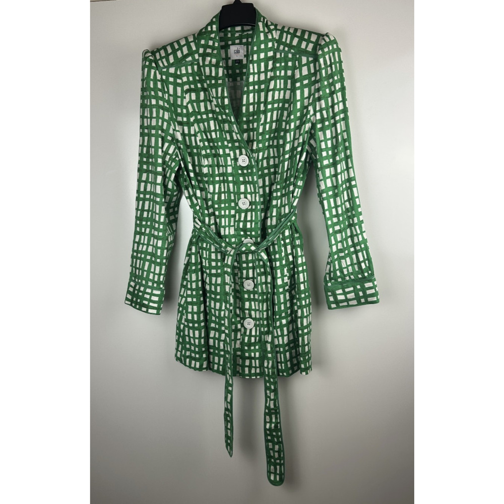 CABI Circuit Jacket Linen Blend Kelly Green & White Belted Size Large Style 6025 - Picture 15 of 16